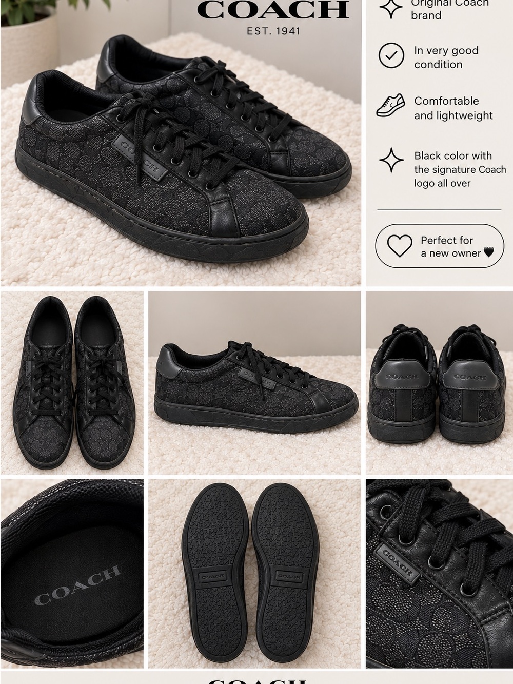 Coach Men’s Black Signature Low-Top Logo Sneakers